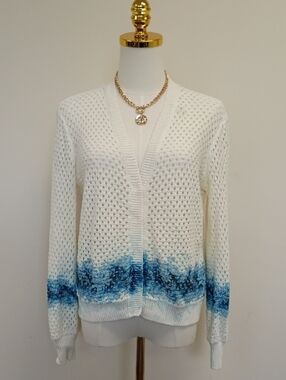 Peace Love World White Open Knit Ombre Cardigan Sweater Size XS